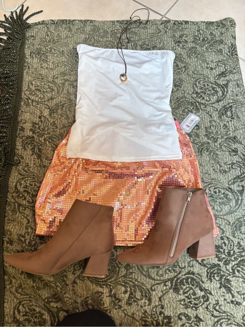 Cherokee • Orange and Pink Sequin Mini Skirt